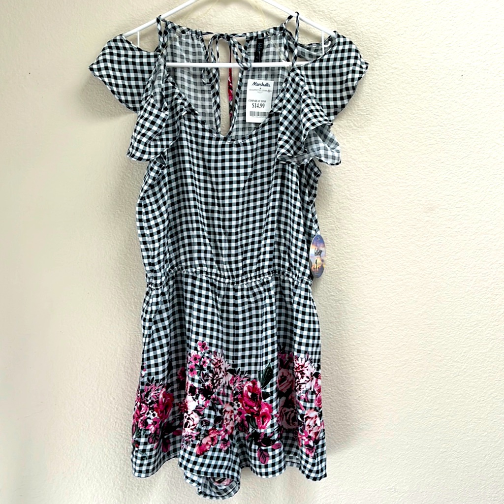 Bebop Cold Shoulder Spaghetti Strap Romper, Floral Gingham One Piece Size Xl Nwt